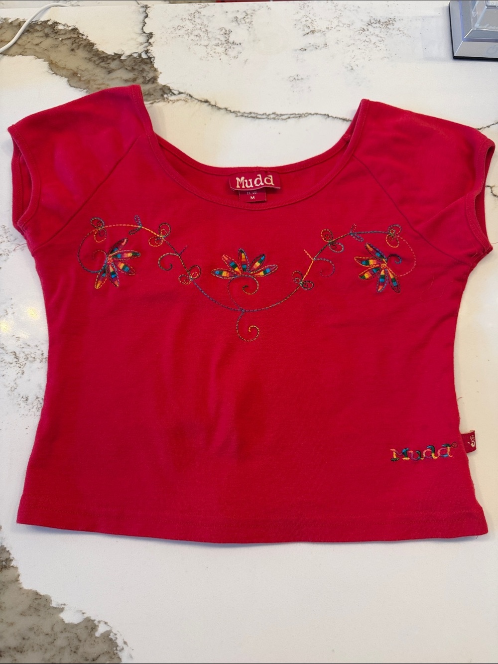 Mudd red Embroidered Short Sleeve crop top